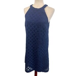 Lilly Pulitzer Navy Blue Lace Halter Dress Sleeveless Party Size Medium
